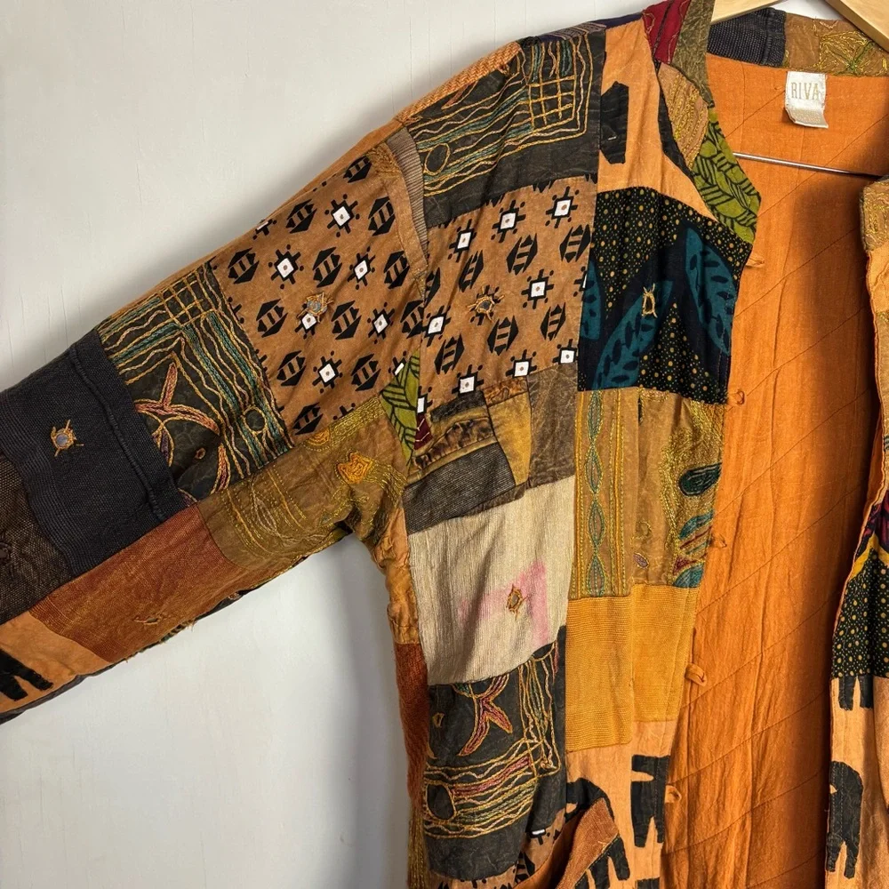 Vintage Handmade Patchwork Quilt Jacket Kantha Boho Oversized Cotton Artsy India